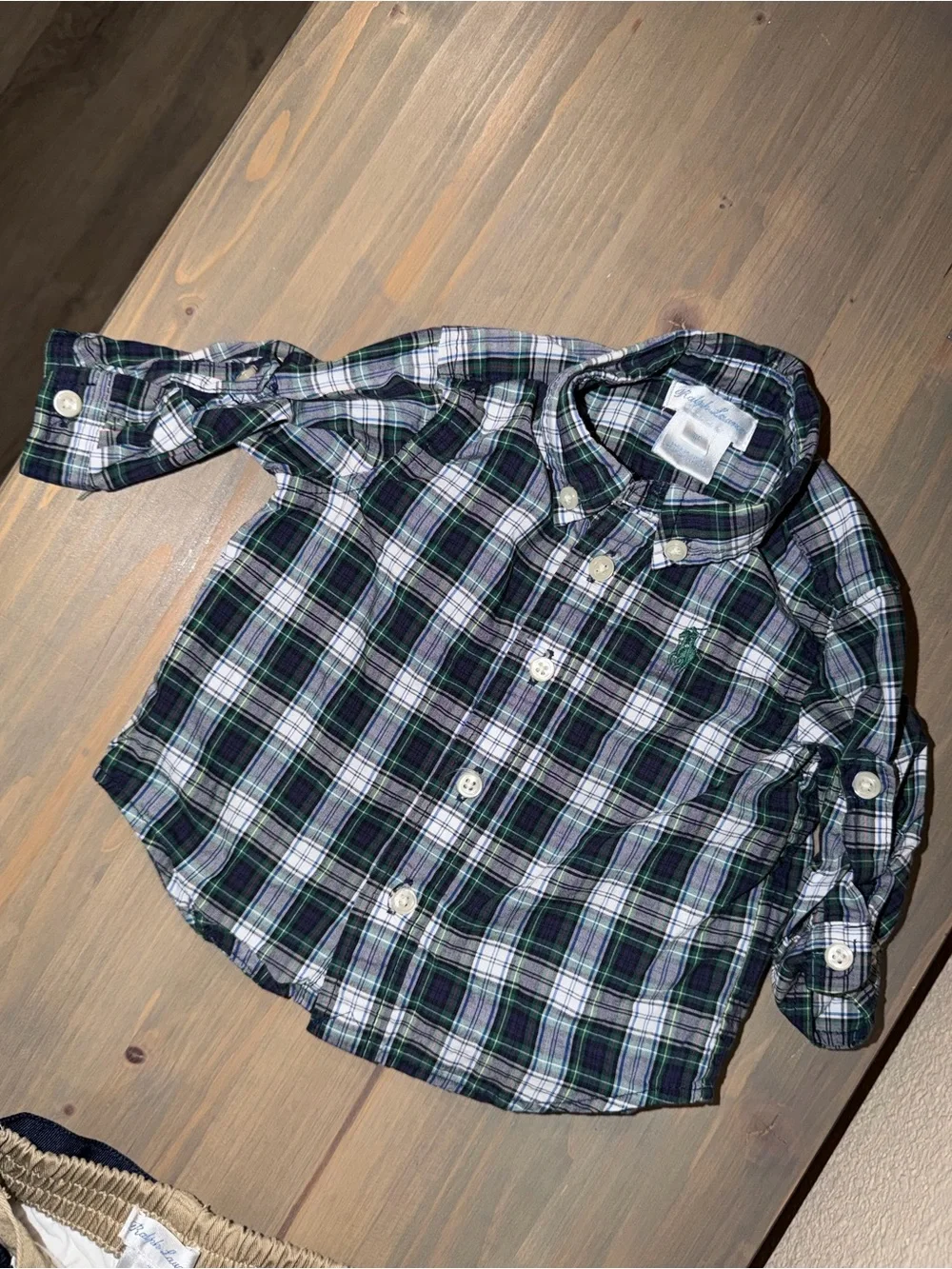 Ralph Lauren Baby Boy Button-Up Shirt & Khaki Shorts Set - Size 3 months
